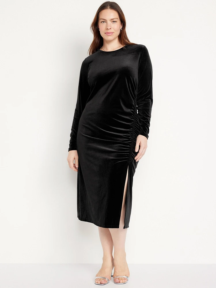 Ruched Velvet Midi Dress