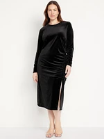 Ruched Velvet Midi Dress