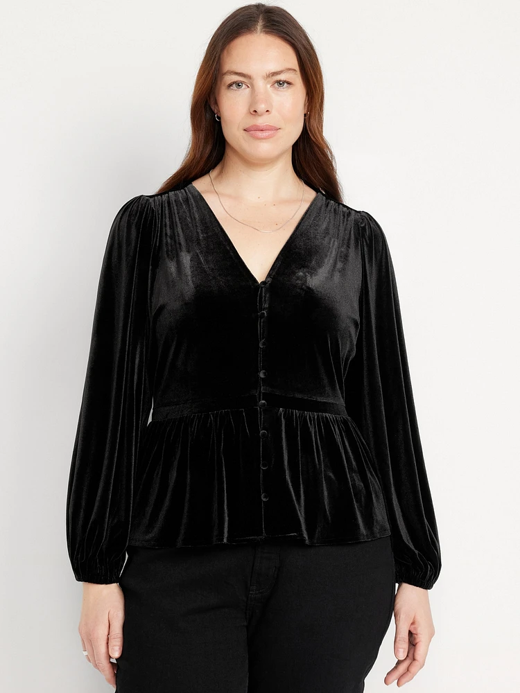 Waist-Defined Velvet Peplum Top