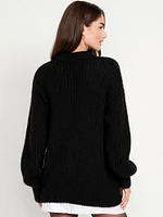 Loose Shaker-Stitch Tunic Sweater