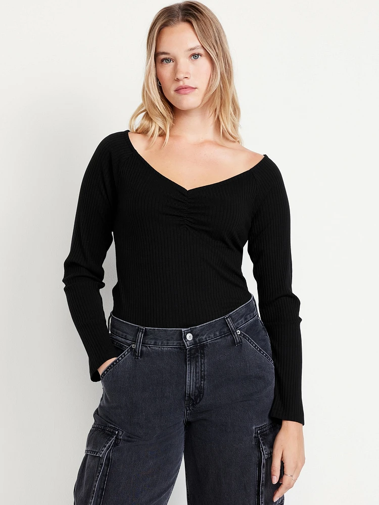 Cinched Rib-Knit Top