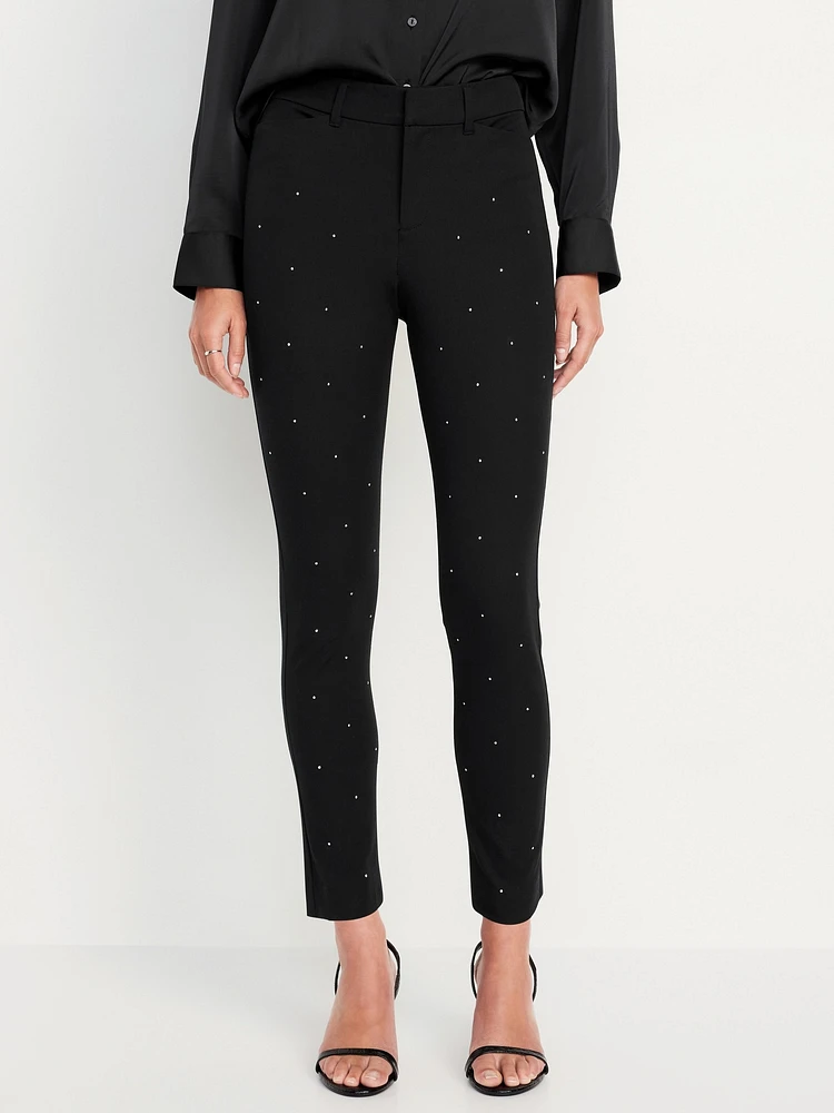 High-Waisted Pixie Skinny Rhinestone Ankle Pants