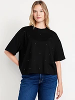 Oversized Crew-Neck Embellished T-Shirt