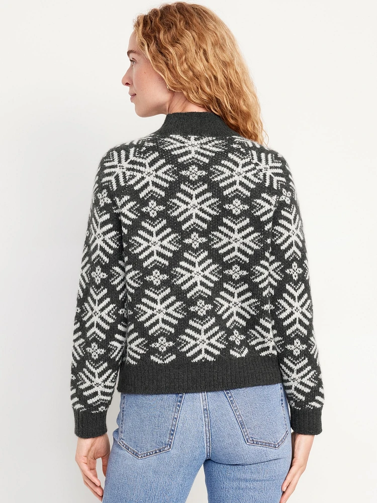 Holiday Print Mock-Neck Sweater