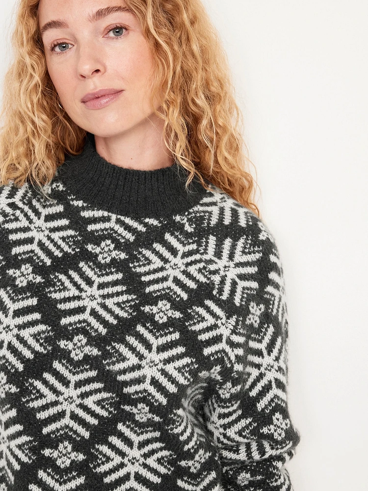 Holiday Print Mock-Neck Sweater