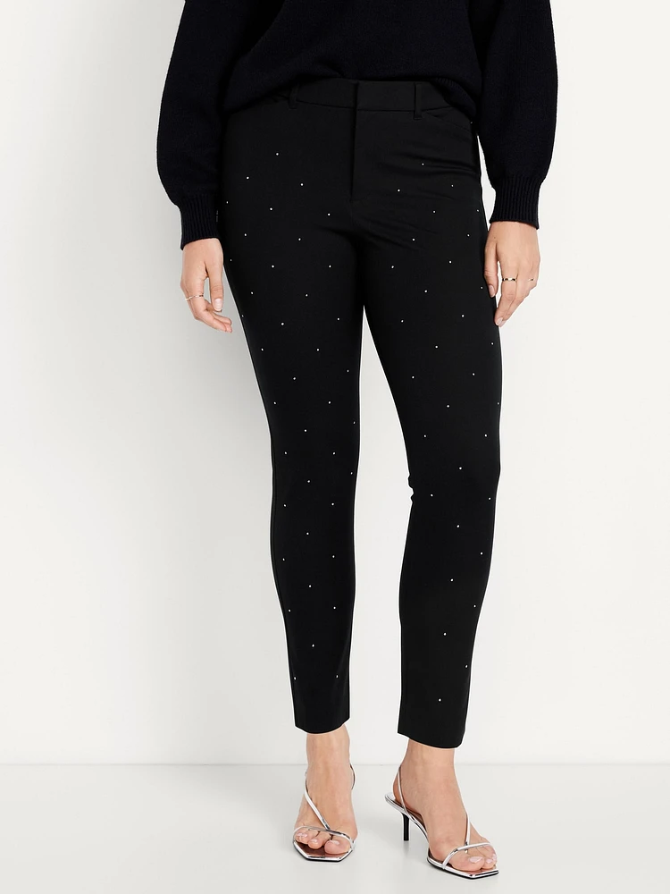 High-Waisted Pixie Skinny Rhinestone Ankle Pants