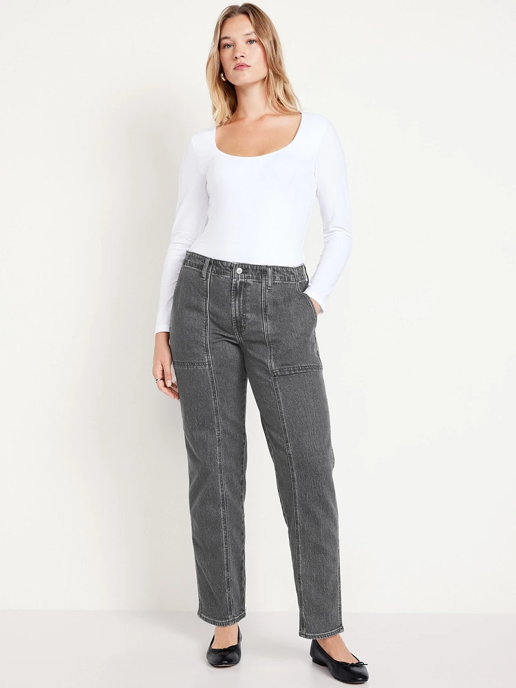 Mid-Rise Boyfriend Loose Utility Jeans