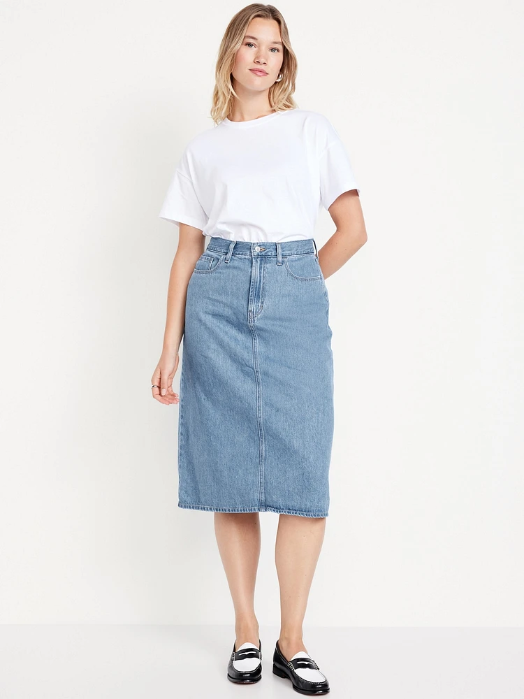 High-Waisted Wow Jean Midi Skirt