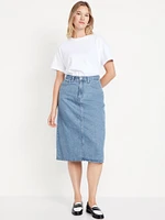 High-Waisted Wow Jean Midi Skirt