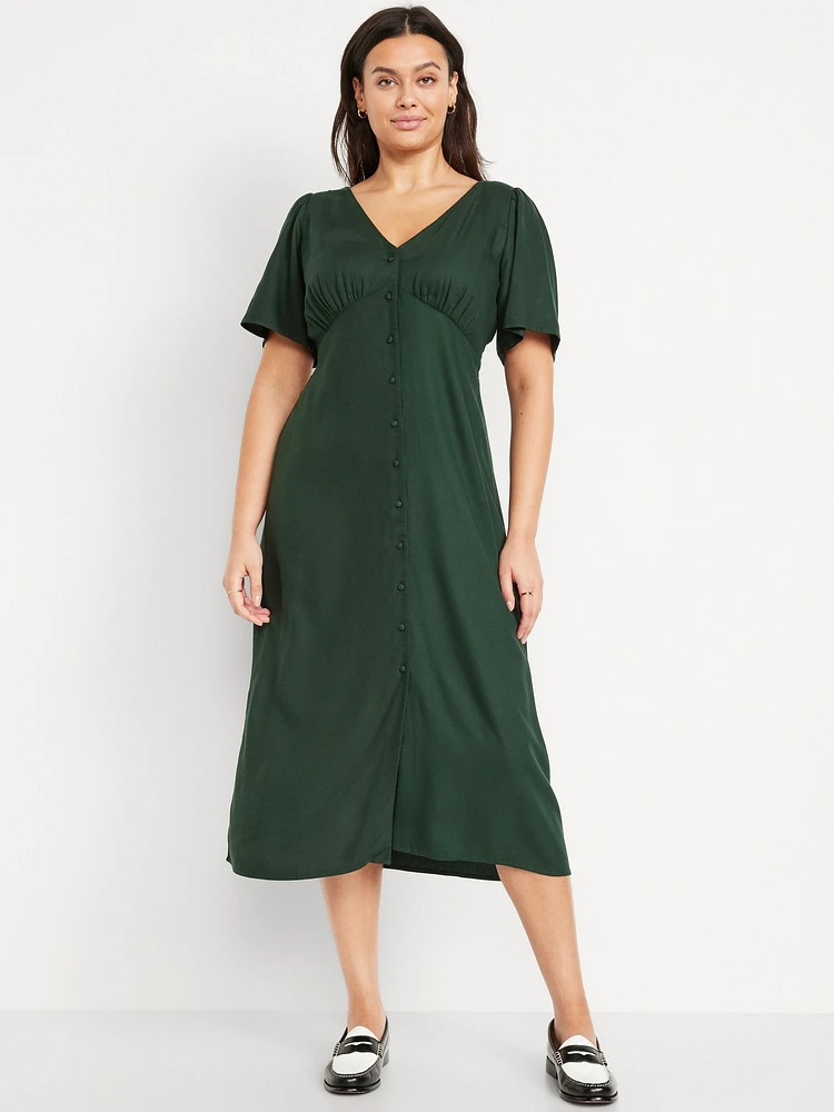 Button-Down Crepe Midi Dress