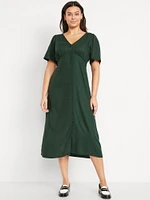 Button-Down Crepe Midi Dress