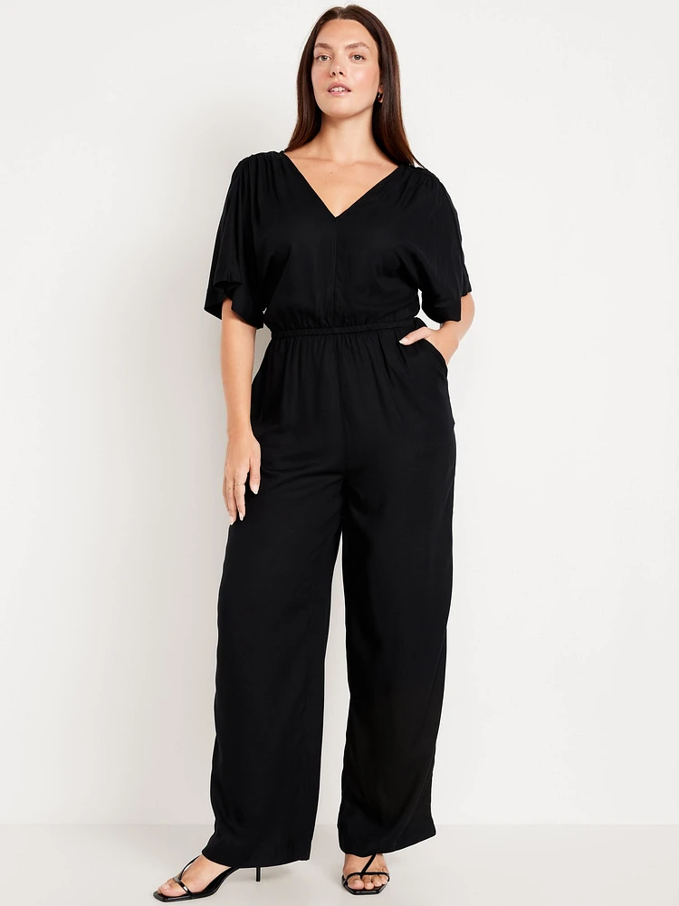 Waist-Defined Crepe Wide-Leg Jumpsuit