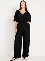 Waist-Defined Crepe Wide-Leg Jumpsuit