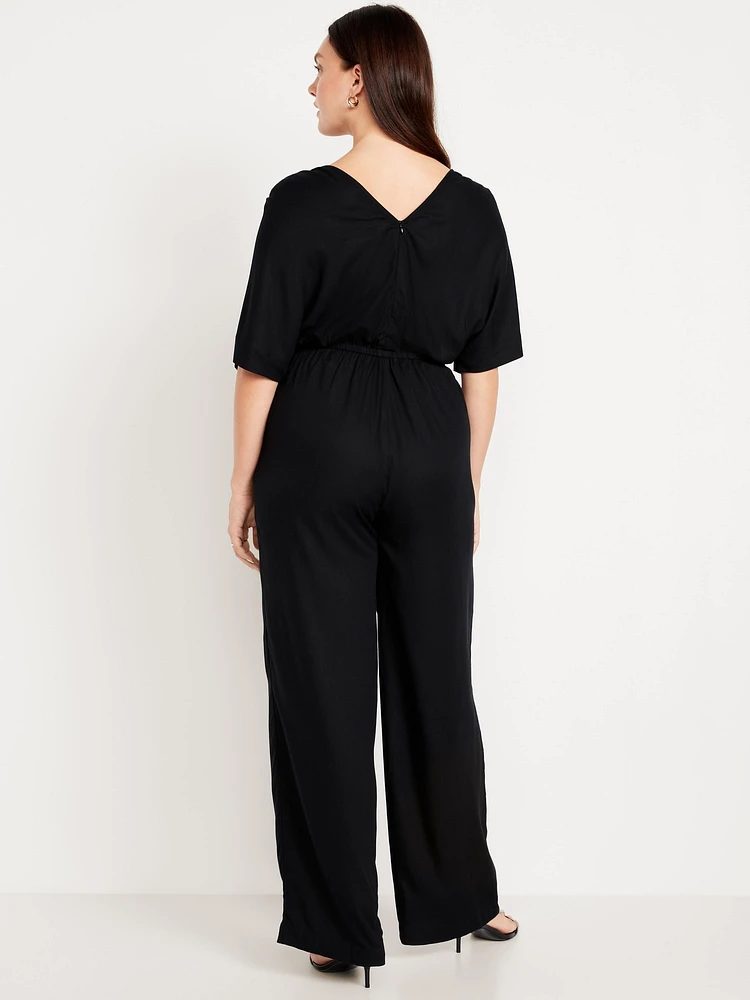 Waist-Defined Crepe Wide-Leg Jumpsuit