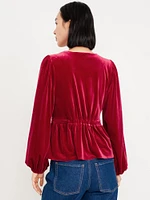 Waist-Defined Velvet Peplum Top