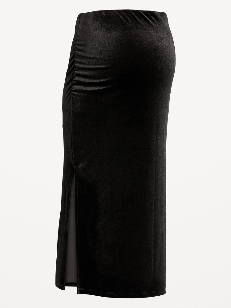 Maternity Full-Panel Velvet Midi Skirt