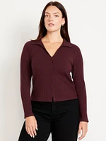 Slim Ribbed Button-Down Top