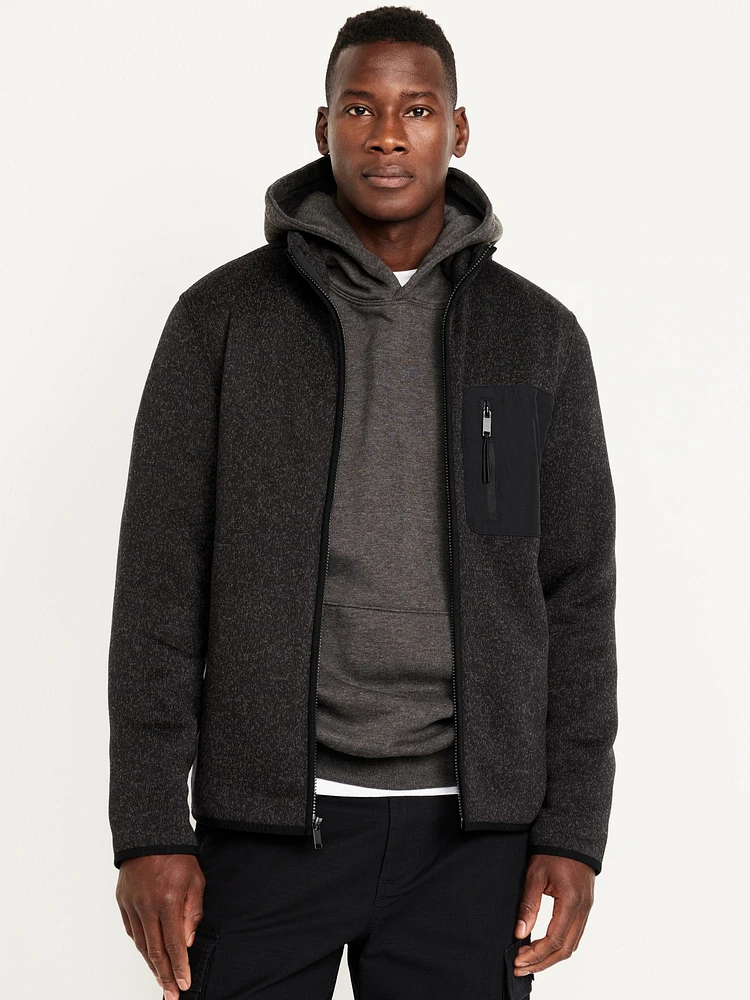 Sherpa-Lined Sweater Fleece Zip Jacket