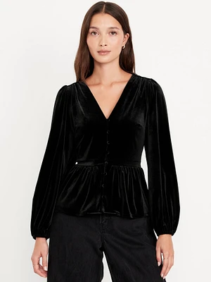 Waist-Defined Velvet Peplum Top