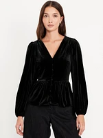 Waist-Defined Velvet Peplum Top