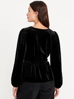 Waist-Defined Velvet Peplum Top