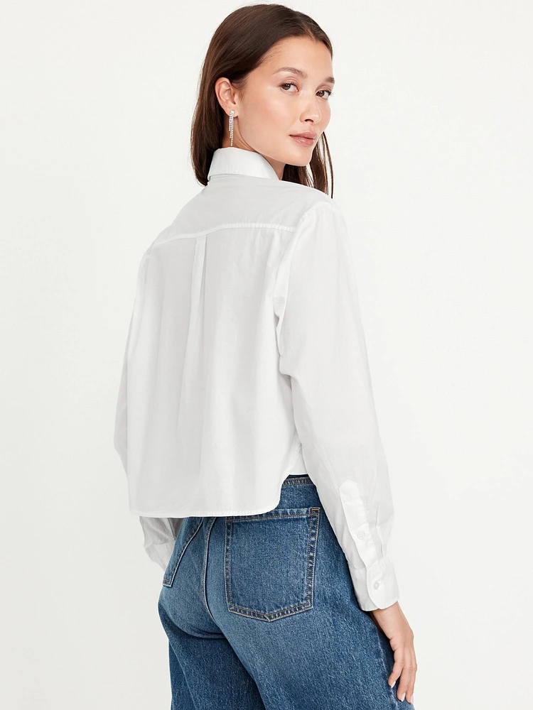 Embellished Cropped Button-Down Shirt