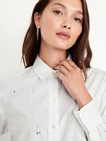 Embellished Cropped Button-Down Shirt