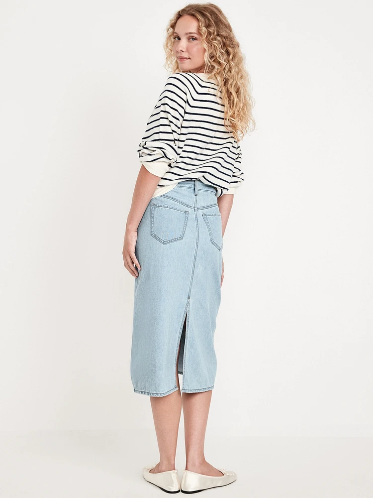 High-Waisted Wow Jean Midi Skirt