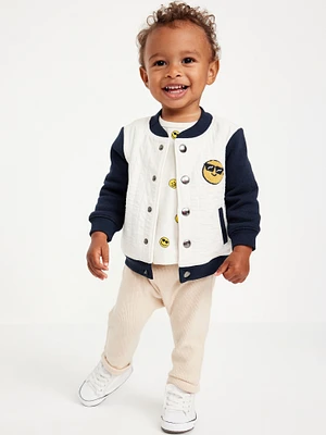 Button-Front Embroidered Patch Bomber Jacket for Baby