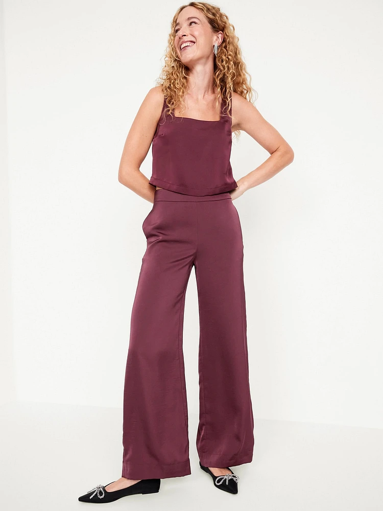 High-Waisted Satin Super Wide-Leg Pants