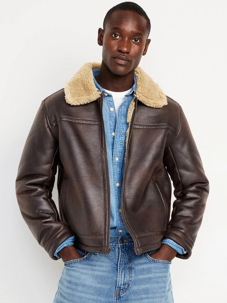 Faux-Leather Aviator Jacket