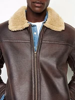 Faux-Leather Aviator Jacket