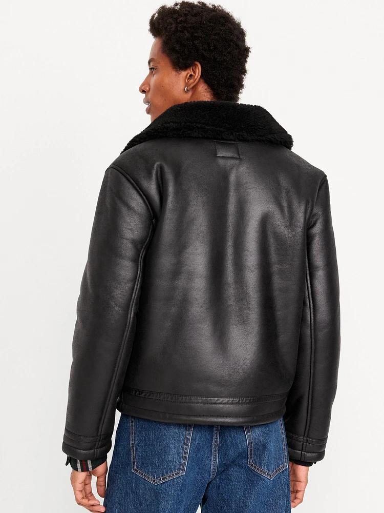 Faux-Leather Aviator Jacket