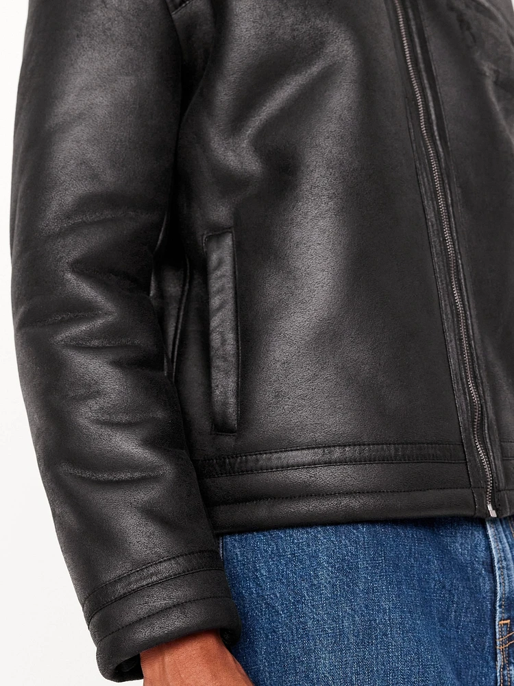 Faux-Leather Aviator Jacket