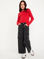 High-Waisted Super Baggy Wide-Leg Cargo Jeans for Girls