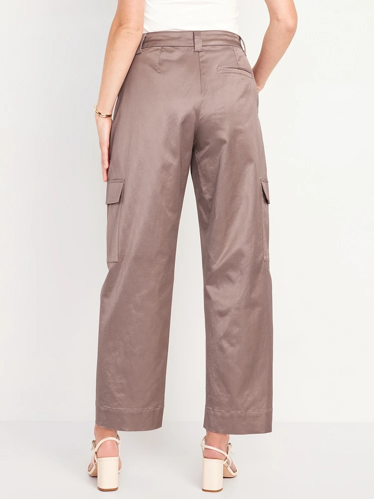 Extra-High Waisted Satin Cargo Barrel Wide-Leg Pants