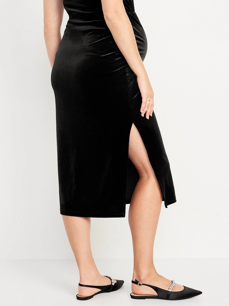 Maternity Full-Panel Velvet Midi Skirt