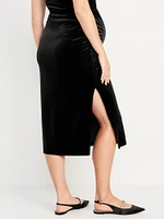 Maternity Full-Panel Velvet Midi Skirt