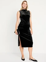 Maternity Full-Panel Velvet Midi Skirt