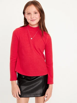 Cozy Mock-Neck Bell-Sleeve Ribbed Top for Girls