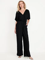 Waist-Defined Crepe Wide-Leg Jumpsuit