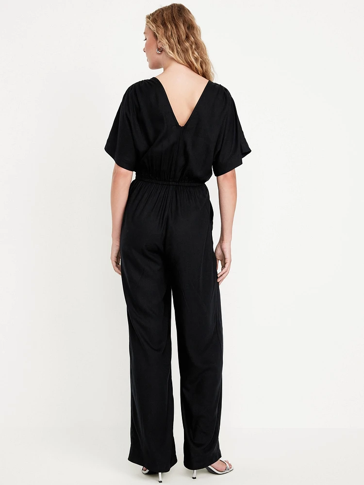 Waist-Defined Crepe Wide-Leg Jumpsuit