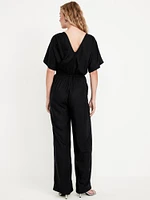 Waist-Defined Crepe Wide-Leg Jumpsuit