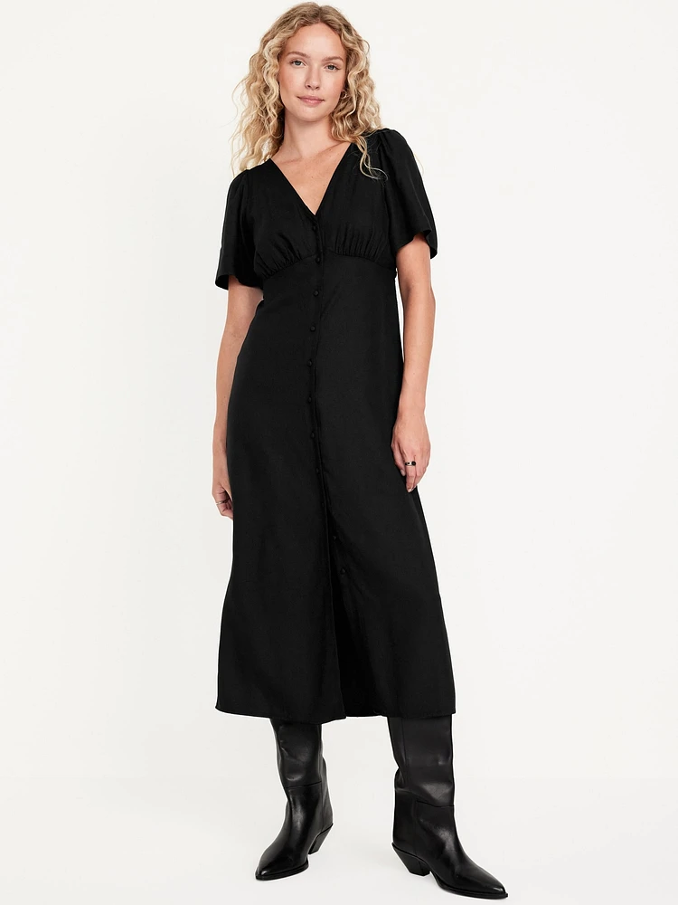 Button-Down Crepe Midi Dress