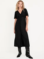 Button-Down Crepe Midi Dress