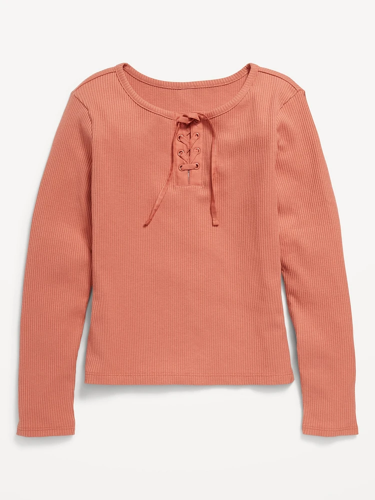 Fitted Long-Sleeve Lace-Up Top for Girls