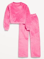 Velour Crew-Neck Sweatshirt and Straight-Leg Pants Set for Girls