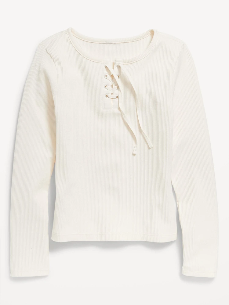 Fitted Long-Sleeve Lace-Up Top for Girls