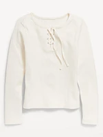 Fitted Long-Sleeve Lace-Up Top for Girls