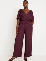 Waist-Defined Crepe Wide-Leg Jumpsuit